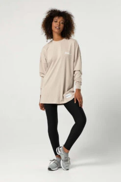 Ladies Bloch Print Oversized Long Sleeve Tee