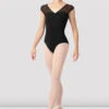 Ladies Boutique V Neck Open Back Leotard -Dance Shoes Store L9552B BLK FRONT
